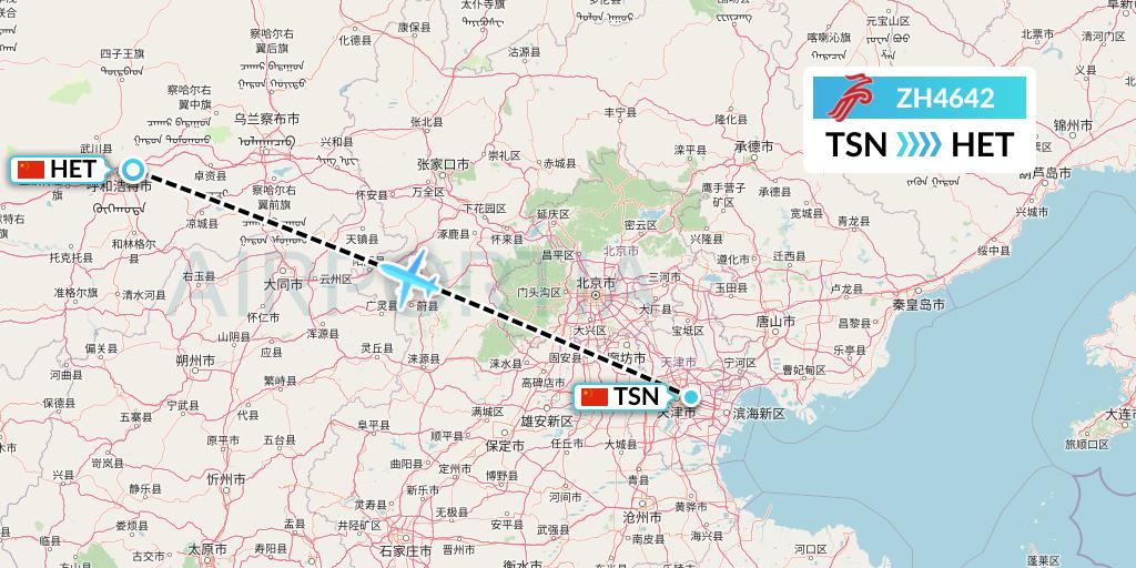 ZH4642 Shenzhen Airlines Flight Map: Tianjin to Hohhot