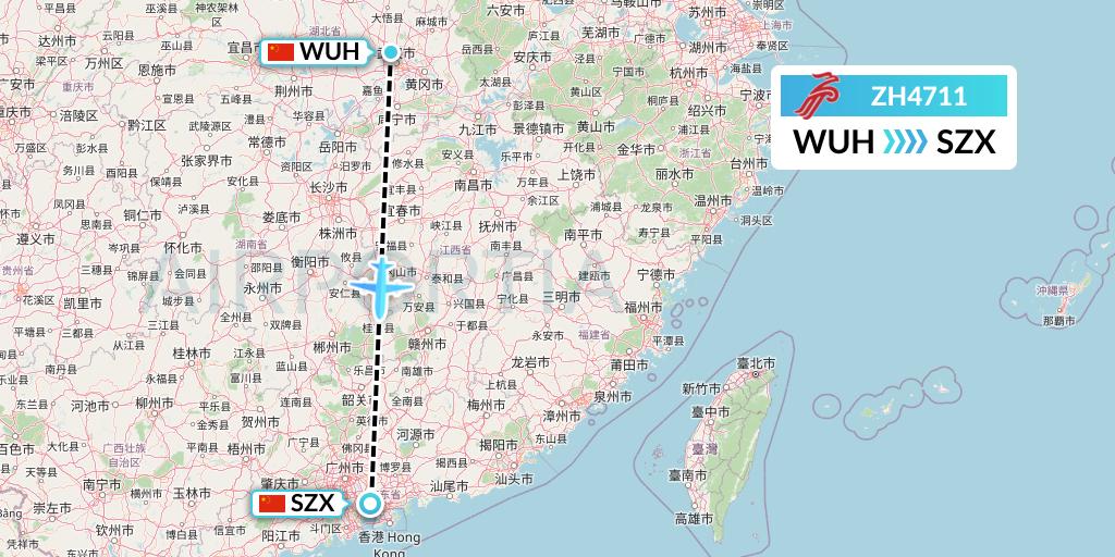 ZH4711 Shenzhen Airlines Flight Map: Wuhan to Shenzhen