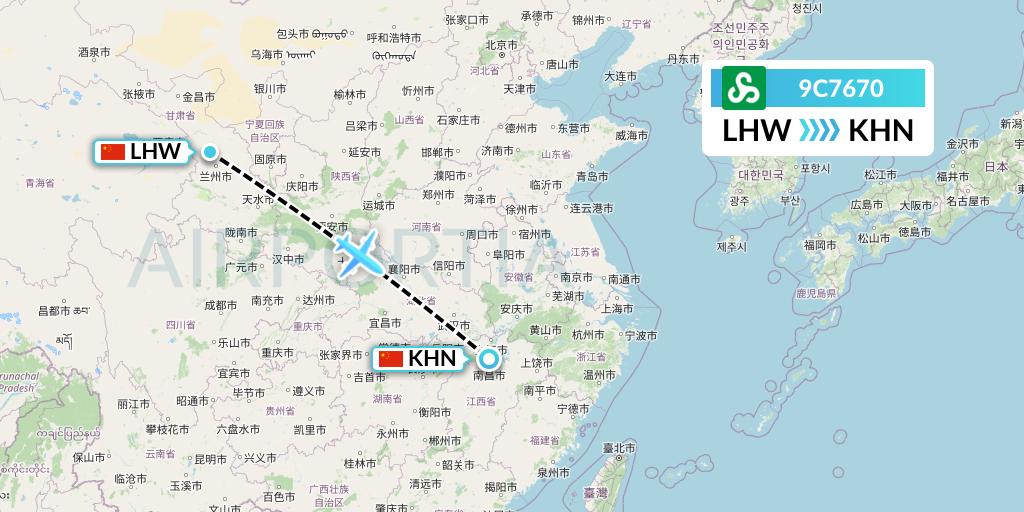 9C7670 Spring Airlines Flight Map: Lanzhou to Nanchang