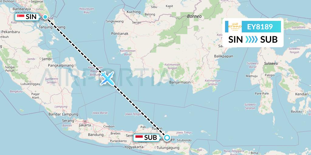 EY8189 Etihad Airways Flight Map: Singapore to Surabaya