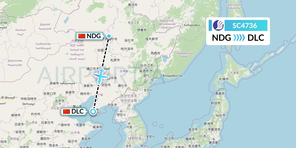 SC4736 Shandong Airlines Flight Map: Qiqihar to Dalian