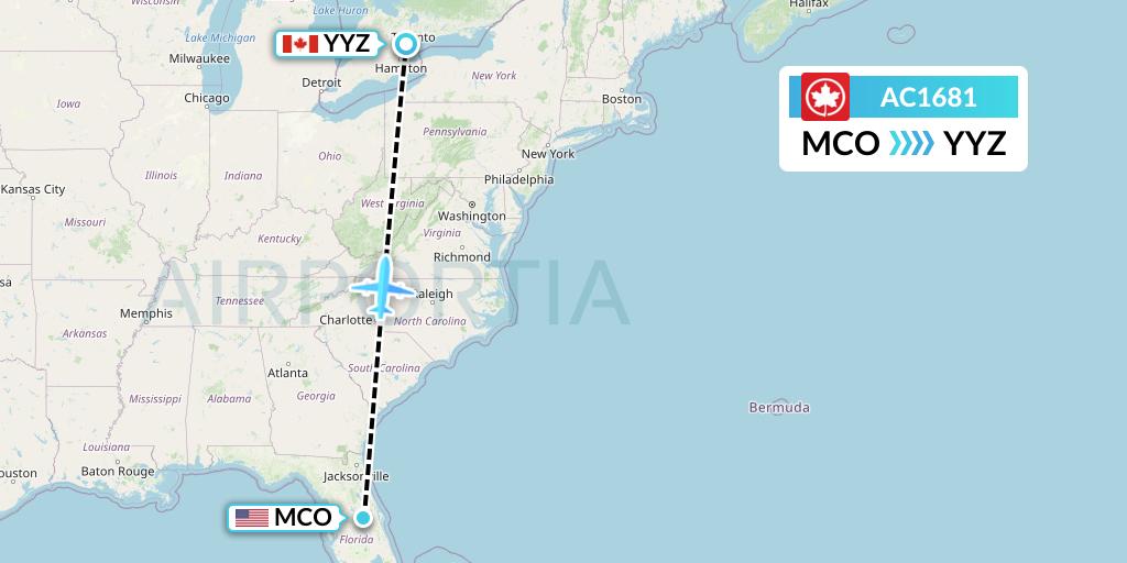 AC1681 Air Canada Flight Map: Orlando to Toronto