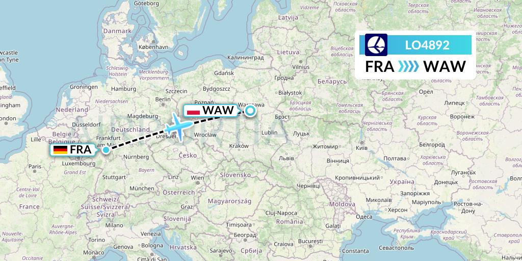 LO4892 LOT Flight Map: Frankfurt to Warsaw