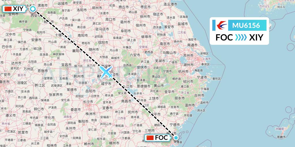 MU6156 China Eastern Airlines Flight Map: Fuzhou to Xi'an