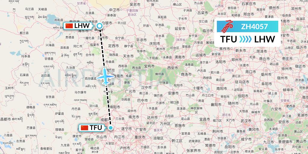 ZH4057 Shenzhen Airlines Flight Map: Chengdu to Lanzhou