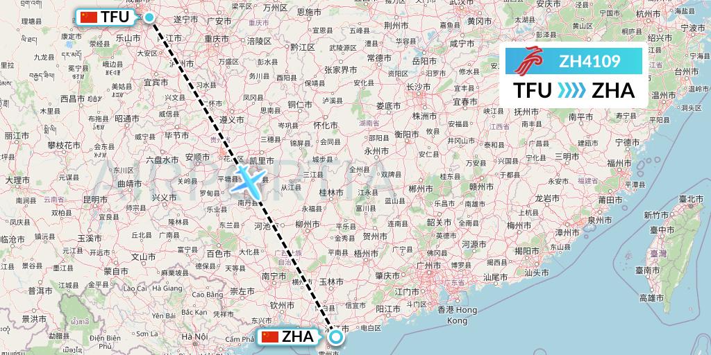 ZH4109 Shenzhen Airlines Flight Map: Chengdu to Zhanjiang