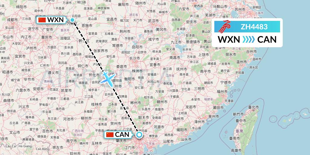 ZH4483 Shenzhen Airlines Flight Map: Wanzhou to Guangzhou