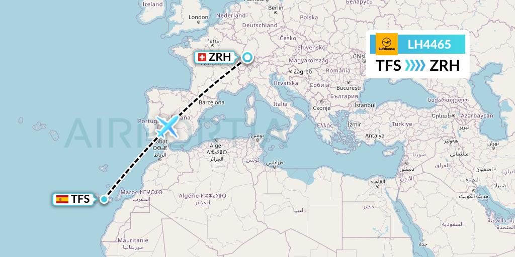 LH4465 Lufthansa Flight Map: Tenerife to Zurich