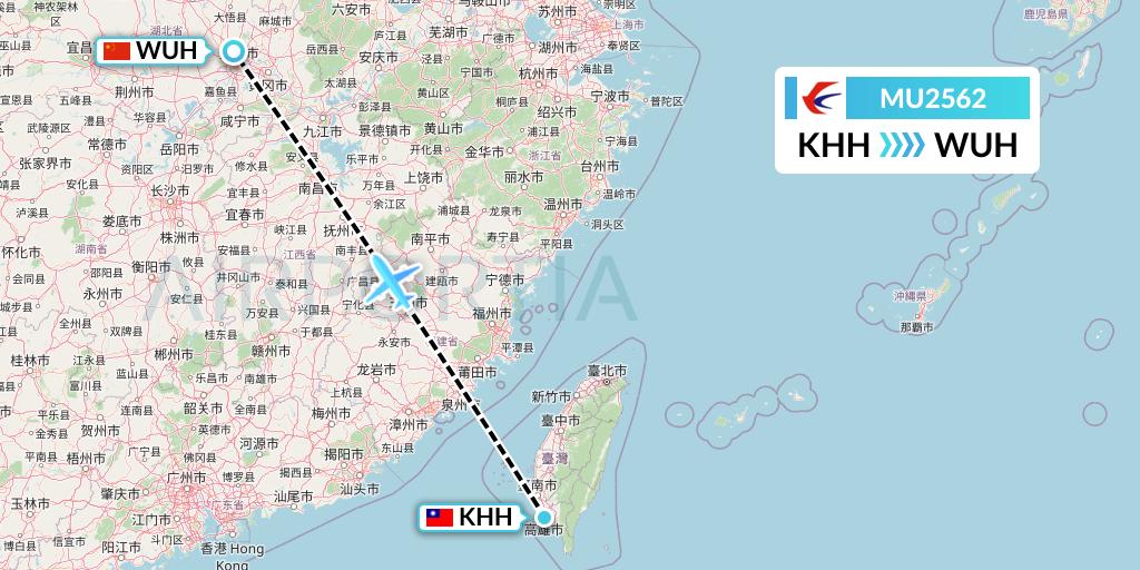 MU2562 China Eastern Airlines Flight Map: Kaohsiung to Wuhan