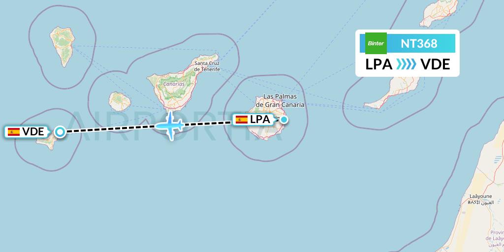 NT368 Binter Canarias Flight Map: Las Palmas to El Hierro
