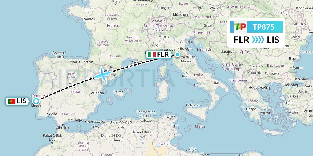 TP875 TAP Portugal Flight Map: Florence to Lisbon