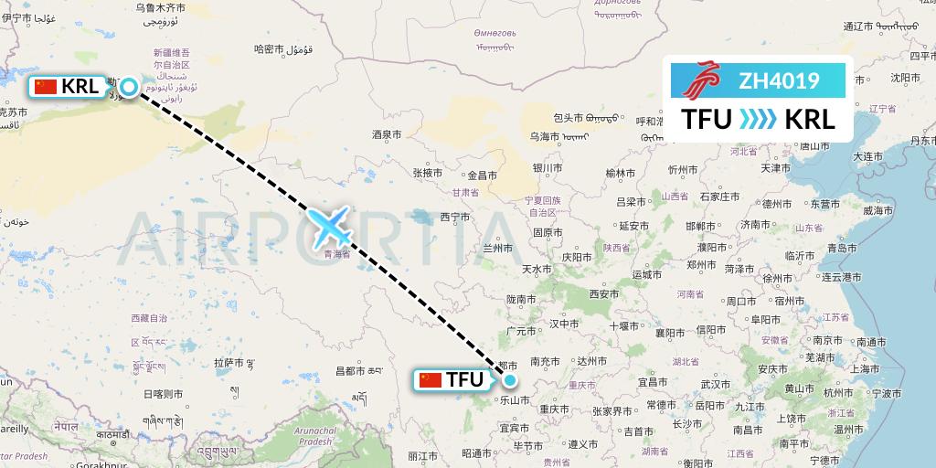 ZH4019 Shenzhen Airlines Flight Map: Chengdu to Korla
