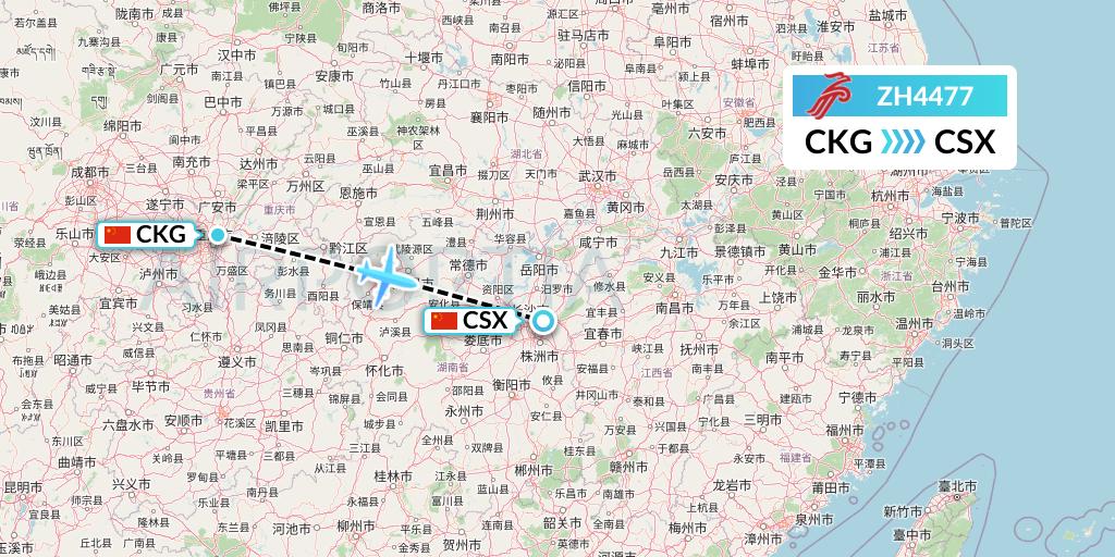 ZH4477 Shenzhen Airlines Flight Map: Chongqing to Changsha