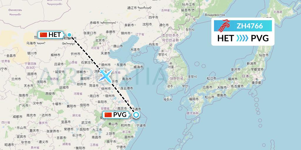 ZH4766 Shenzhen Airlines Flight Map: Hohhot to Shanghai