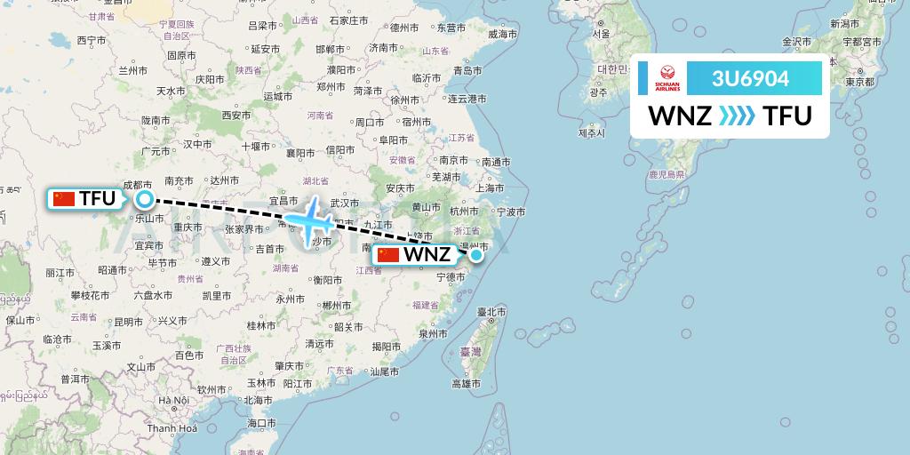 3U6904 Sichuan Airlines Flight Map: Wenzhou to Chengdu