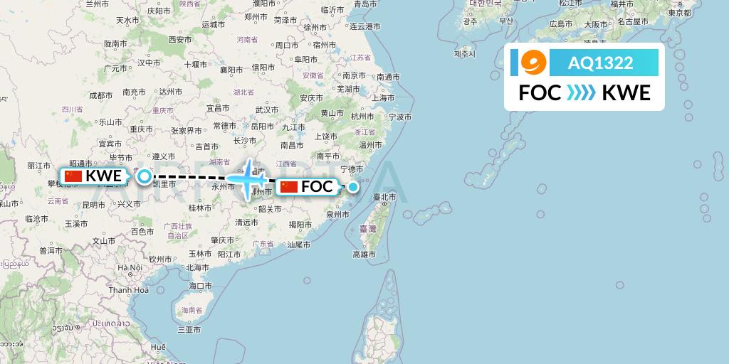 AQ1322 9 Air Flight Map: Fuzhou to Guiyang