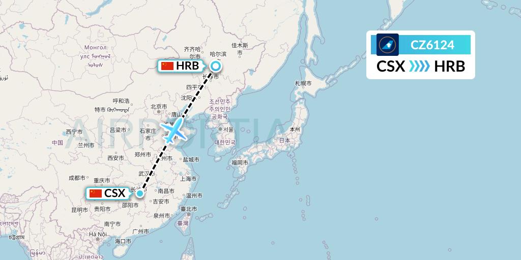 CZ6124 China Southern Airlines Flight Map: Changsha to Harbin