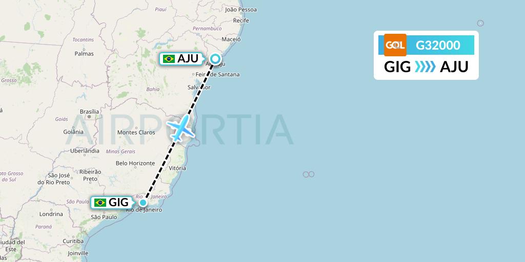 G32000 GOL Transportes Aeros Flight Map: Rio de Janeiro to Aracaju