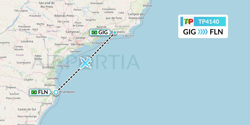 TP4140 TAP Portugal Flight Map: Rio de Janeiro to Florianopolis