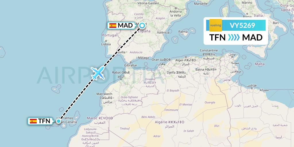 VY5269 Vueling Flight Map: Tenerife to Madrid