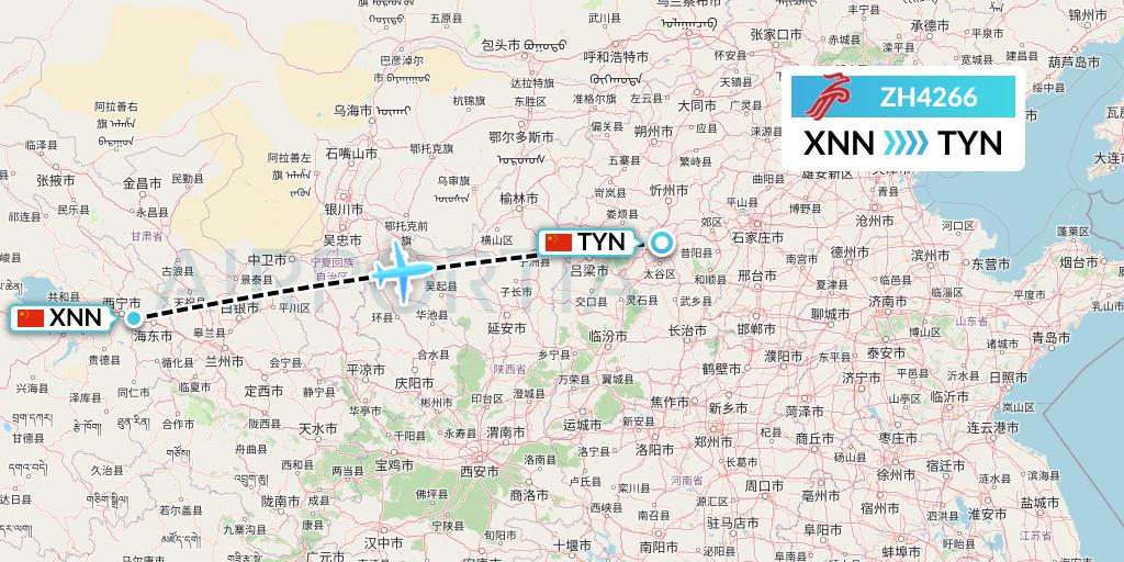 ZH4266 Shenzhen Airlines Flight Map: Xining to Taiyuan