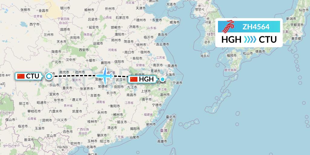ZH4564 Shenzhen Airlines Flight Map: Hangzhou to Chengdu