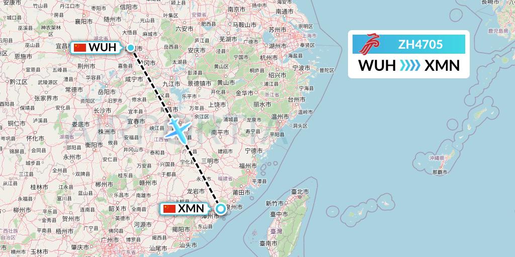 ZH4705 Shenzhen Airlines Flight Map: Wuhan to Xiamen