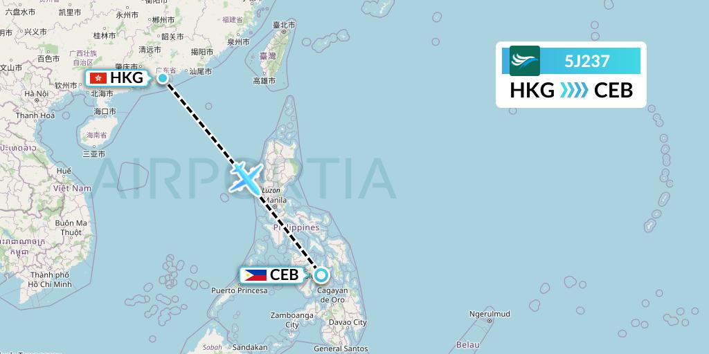 5J237 CEBU Pacific Air Flight Map: Hong Kong to Cebu