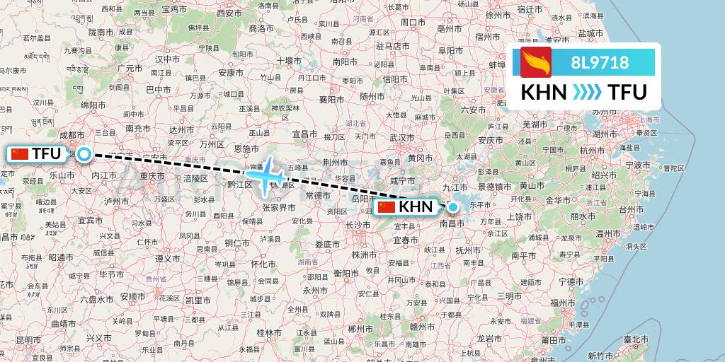 8L9718 Lucky Air Flight Map: Nanchang to Chengdu