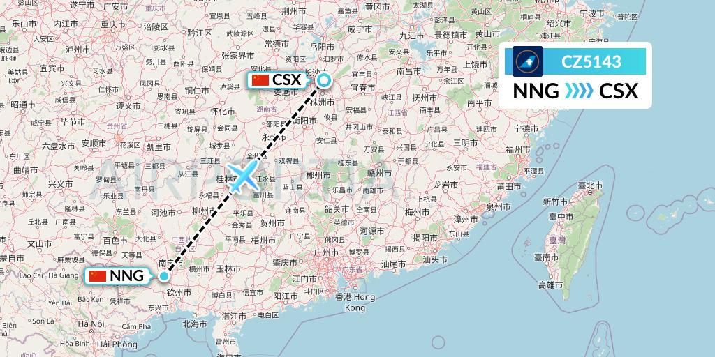 CZ5143 China Southern Airlines Flight Map: Nanning to Changsha