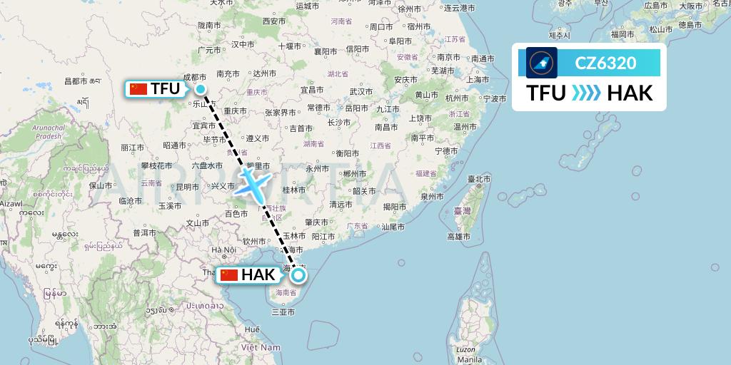 CZ6320 China Southern Airlines Flight Map: Chengdu to Haikou