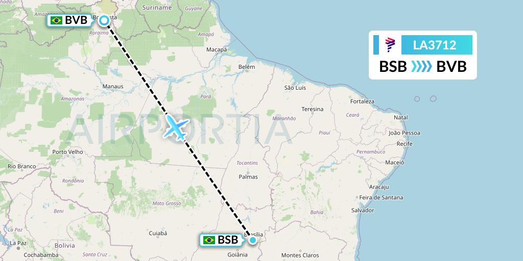 LA3712 LAN Airlines Flight Map: Brasilia to Boa Vista