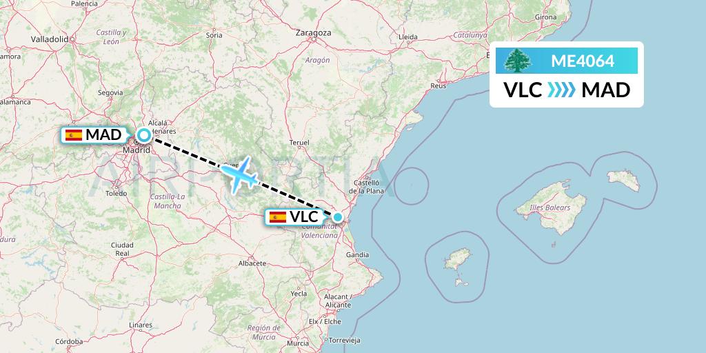 ME4064 MEA Flight Map: Valencia to Madrid