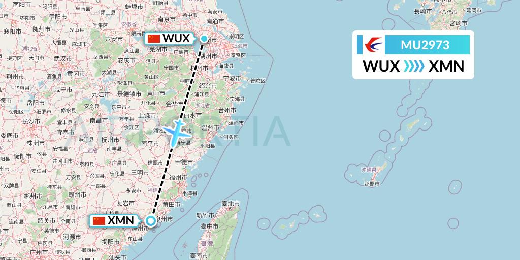 MU2973 China Eastern Airlines Flight Map: Wuxi to Xiamen