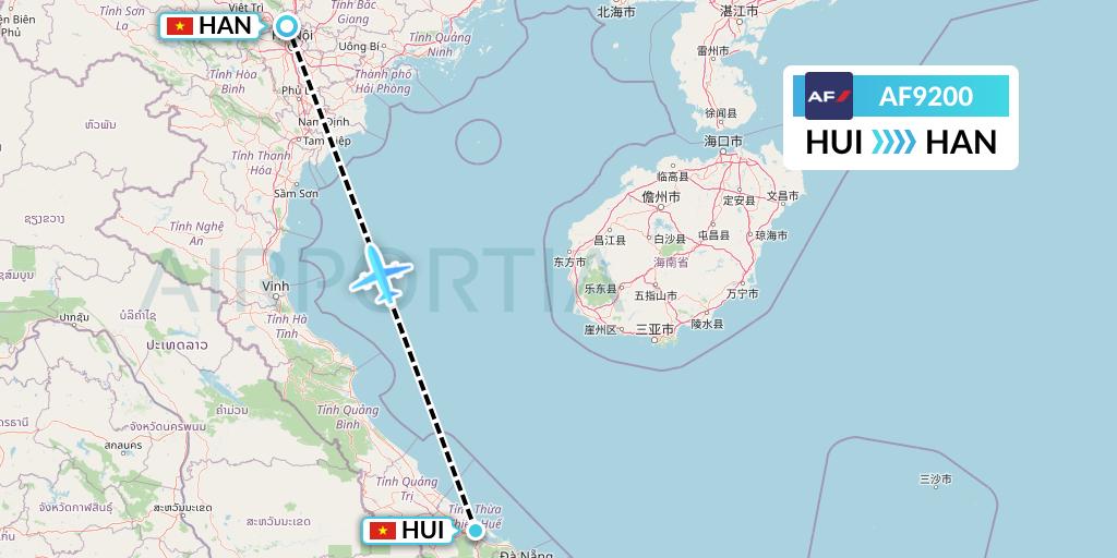 AF9200 Air France Flight Map: Hue to Hanoi