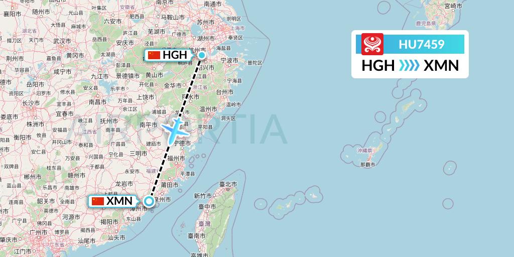 HU7459 Hainan Airlines Flight Map: Hangzhou to Xiamen