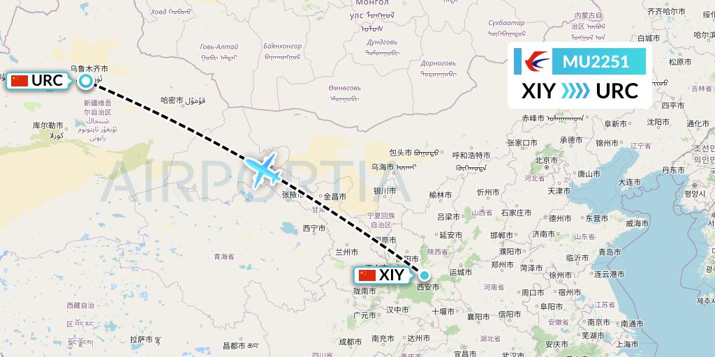 MU2251 China Eastern Airlines Flight Map: Xi'an to Urumqi