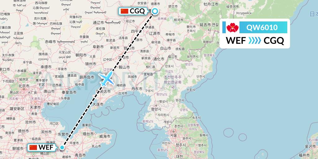 QW6010 Qingdao Airlines Flight Map: Weifang to Changchun