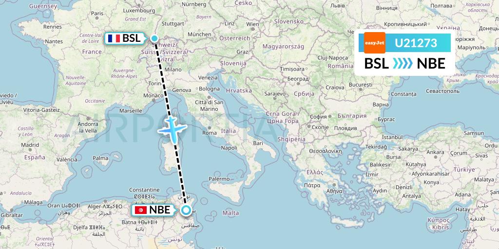 U21273 EasyJet Flight Map: Basel to Enfidha