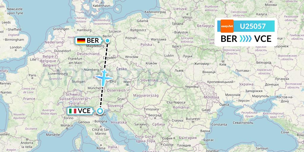 U25057 EasyJet Flight Map: Berlin to Venice