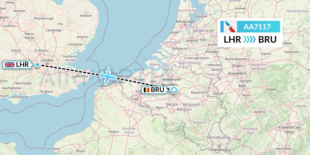 AA7117 American Airlines Flight Map: London to Brussels