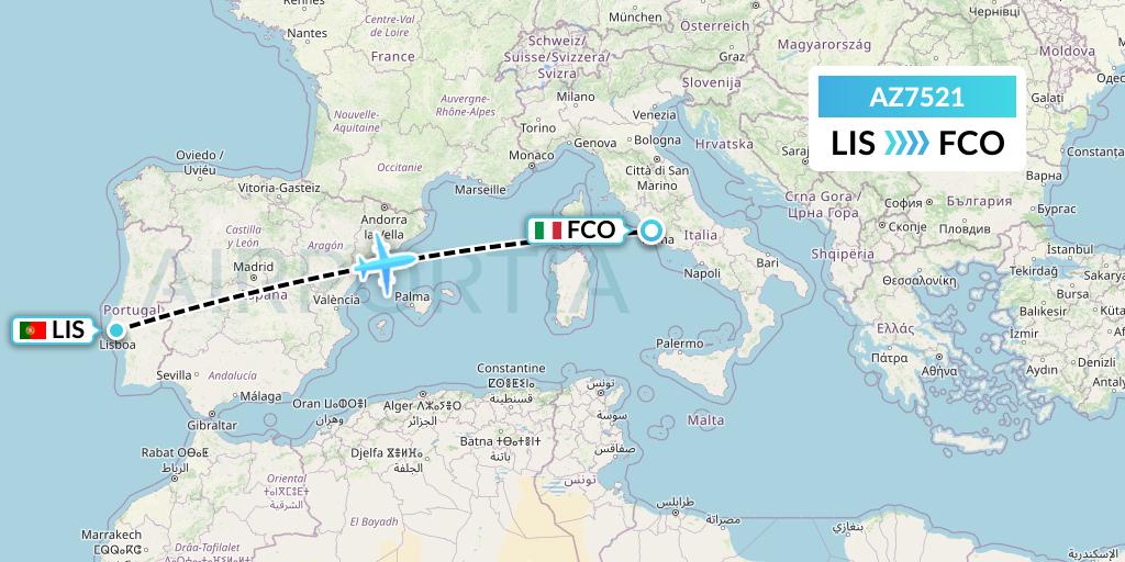 AZ7521 ITA Airways Flight Map: Lisbon to Rome