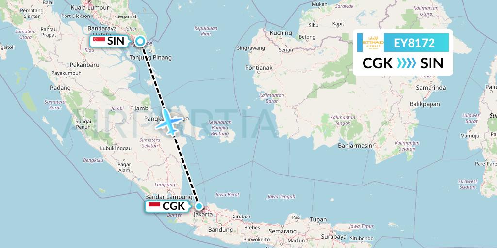 EY8172 Etihad Airways Flight Map: Jakarta to Singapore
