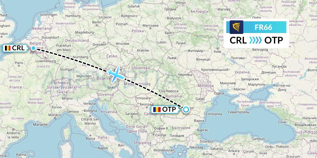 FR66 Ryanair Flight Map: Brussels to Bucharest
