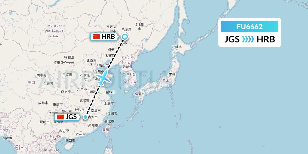 FU6662 Fuzhou Airlines Flight Map: Ji'an to Harbin
