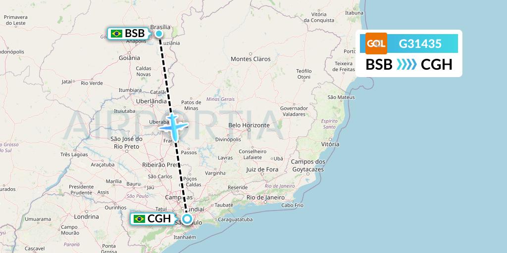 G31435 GOL Transportes Aeros Flight Map: Brasilia to Sao Paulo