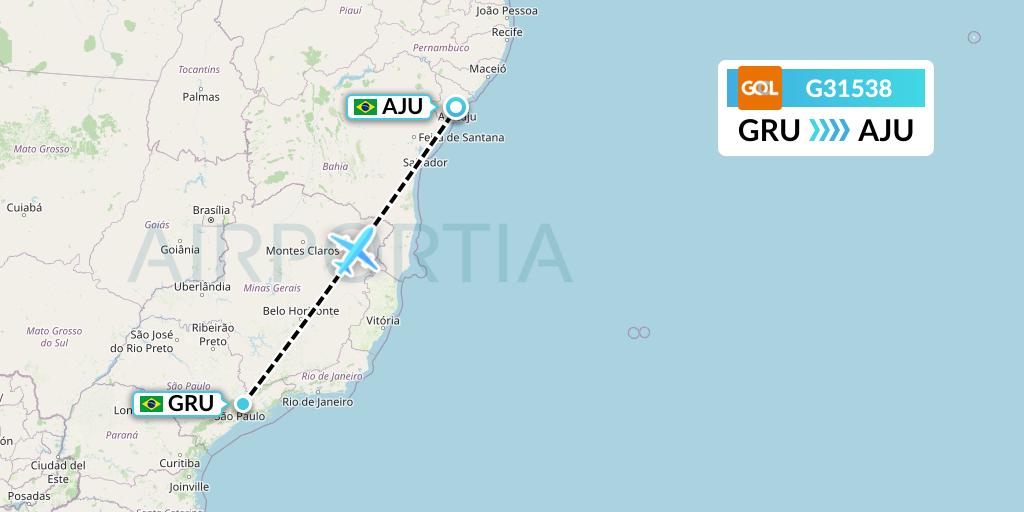 G31538 GOL Transportes Aeros Flight Map: Sao Paulo to Aracaju