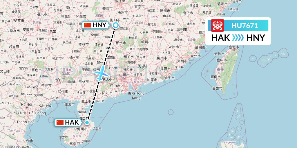 HU7671 Hainan Airlines Flight Map: Haikou to Hengyang
