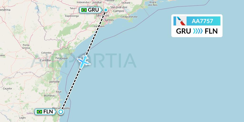 AA7757 American Airlines Flight Map: Sao Paulo to Florianopolis