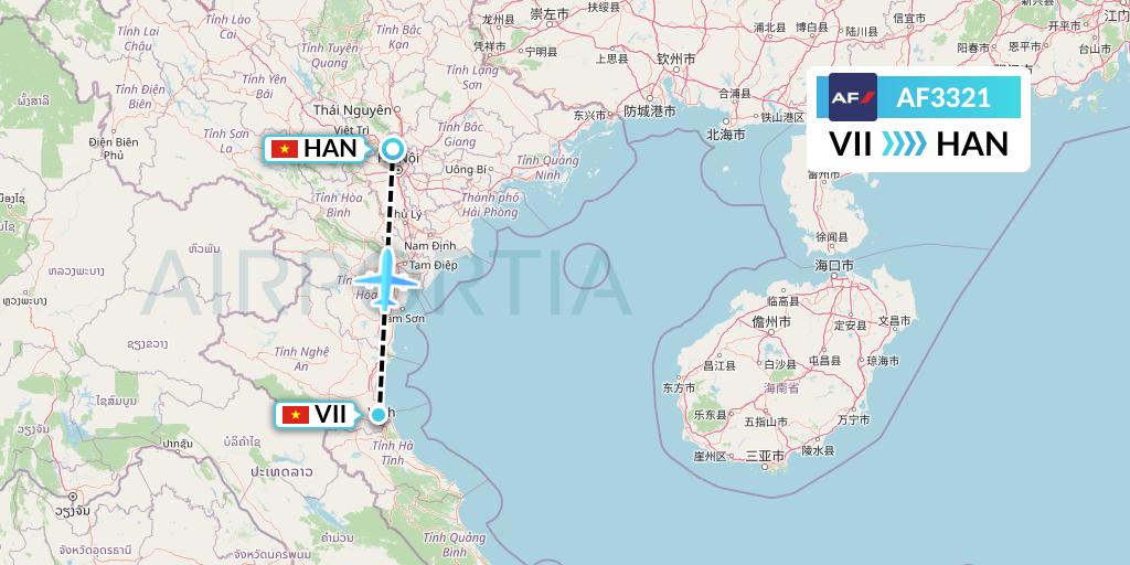 AF3321 Air France Flight Map: Vinh to Hanoi